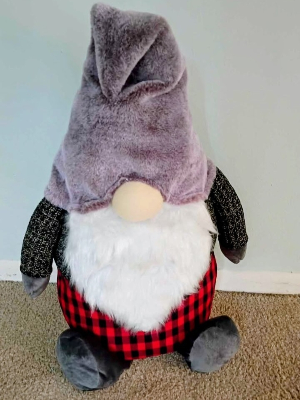 Plush Gnome with Lavender Hat and Red Buffalo Plaid Body